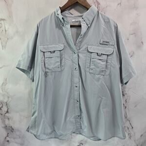 Columbia Shirt Mens 2X XXL Gray Blue PFG Button Up Short Sleeve Vented Ripstop